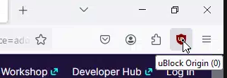 Ublock Origin toolbar icon hovered by a mouse