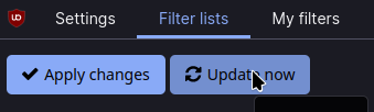 Ublock Origin update now button hovered by a mouse